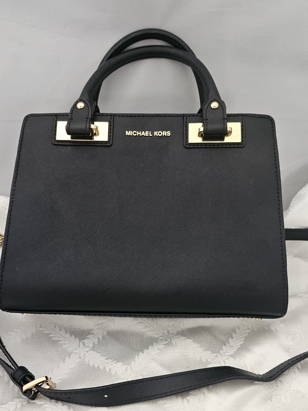 MICHAEL KORS Black Leather Saffiano Satchel